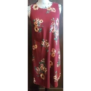 Tropical Burgundy maroon loose shift swing tank dress Floral Small Soft Stretch